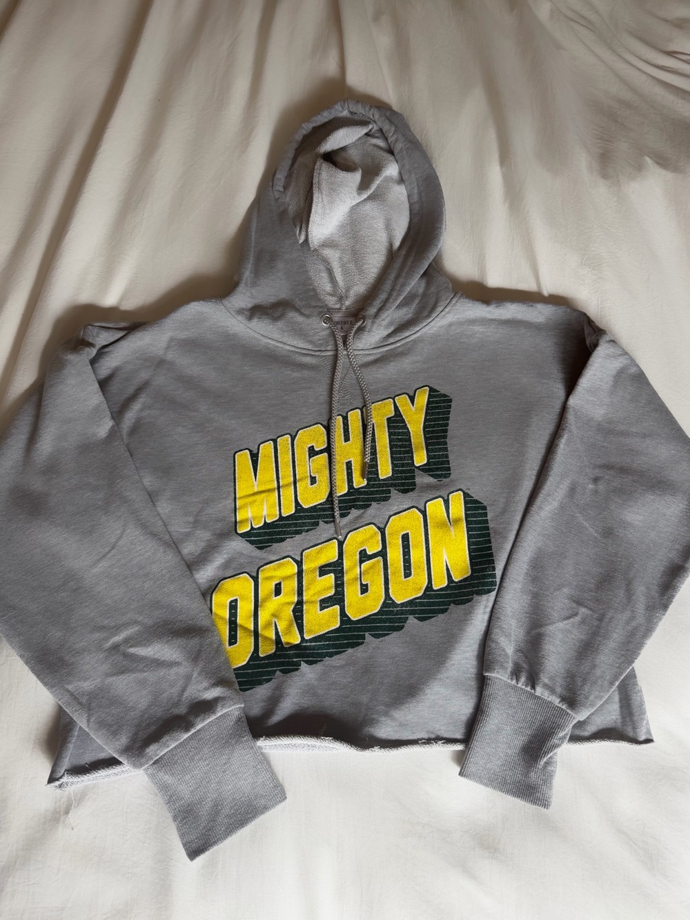 Gray Hoodie with Yellow "Mighty Oregon" Graphic
